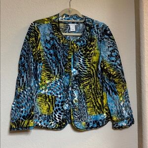 Richard Malcolm Linen Blue and Yellow Patterned Jacket Size M